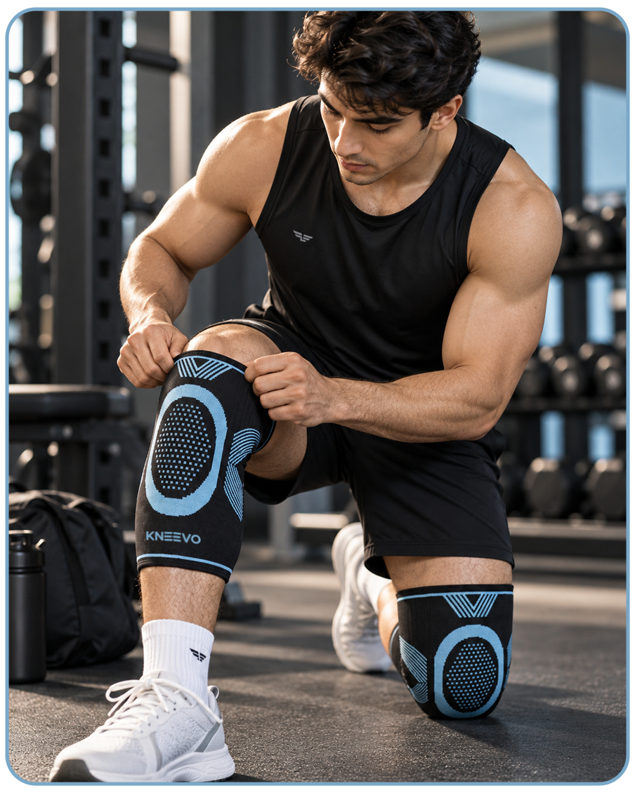 Runner wearing a Keevo knee support